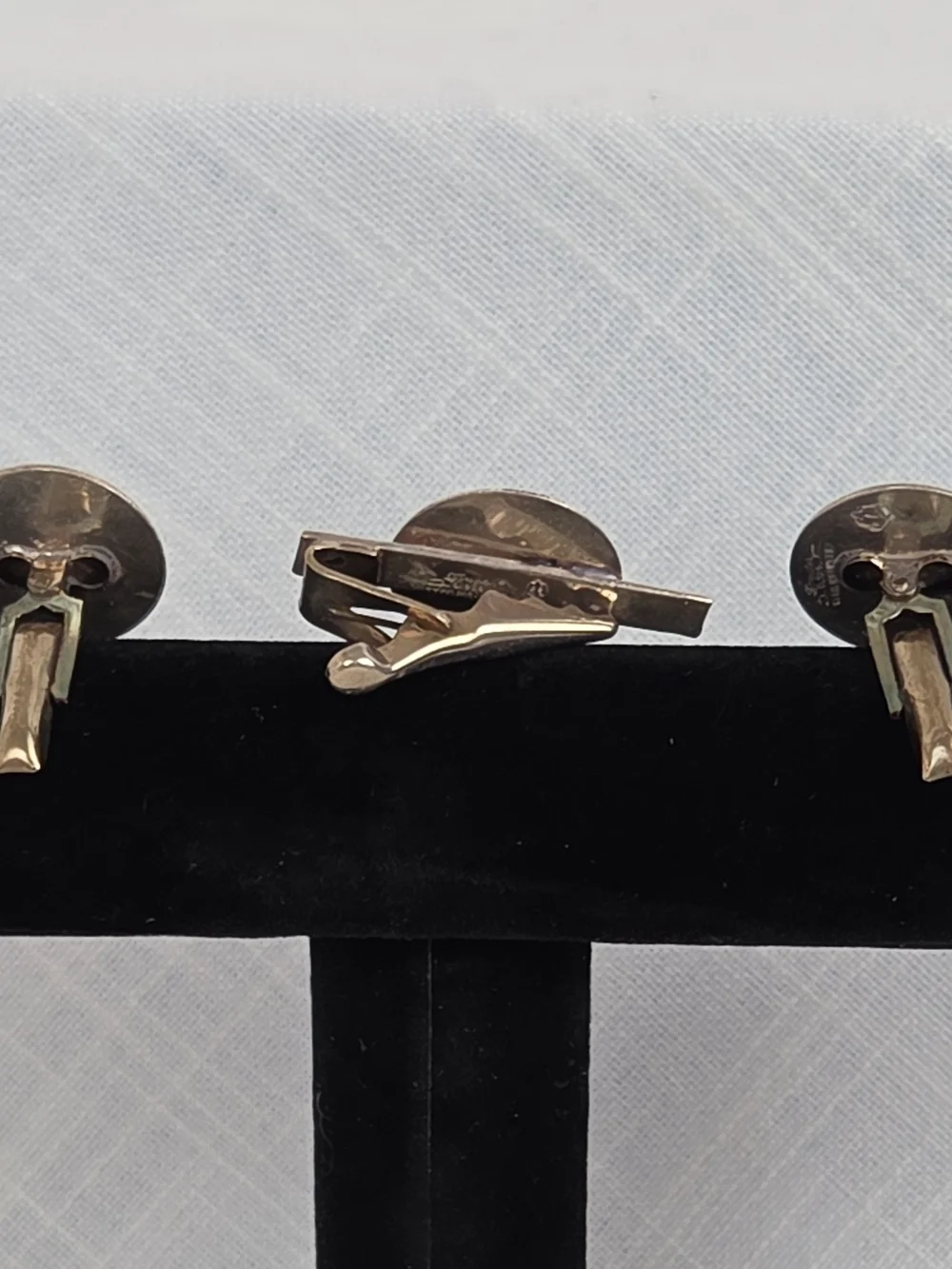 Men's .925 Sterling Silver Tone Coin Cufflinks and Tie Bar Set Made In Mexico